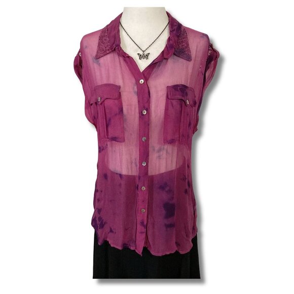 BUFFALO DAVID BITTON | Vintage Y2K Purple Two-tone Sheer Viscose Sleeveless Top - Picture 1 of 15